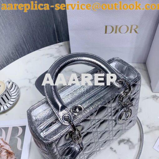 Replica Christian Dior Lady Dior Grained Metallic Silver Bag 13