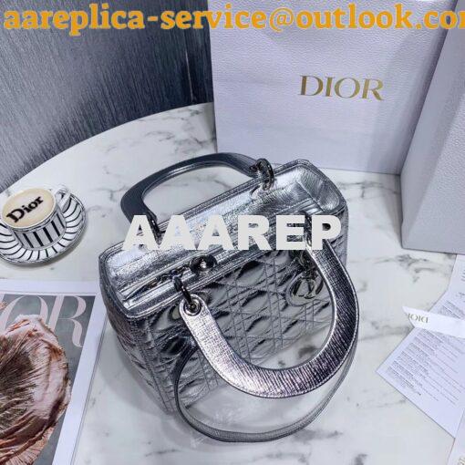 Replica Christian Dior Lady Dior Grained Metallic Silver Bag 14