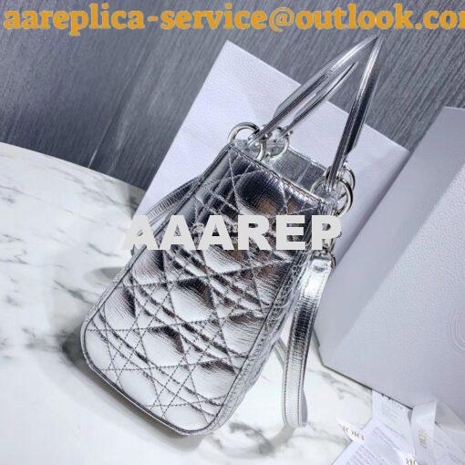 Replica Christian Dior Lady Dior Grained Metallic Silver Bag 15