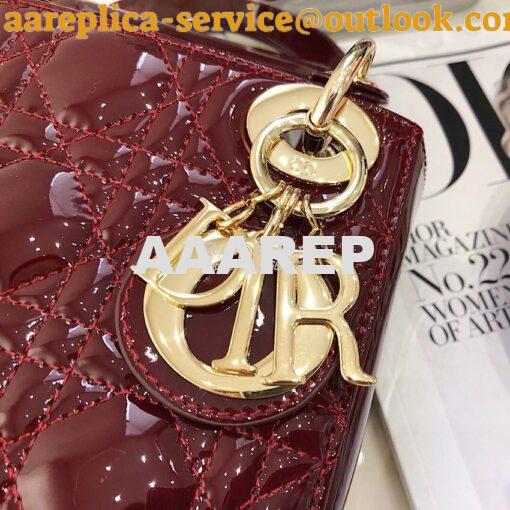 Replica Christian Dior Quilted Wine Red Patent Leather Lady Dior Bag 2