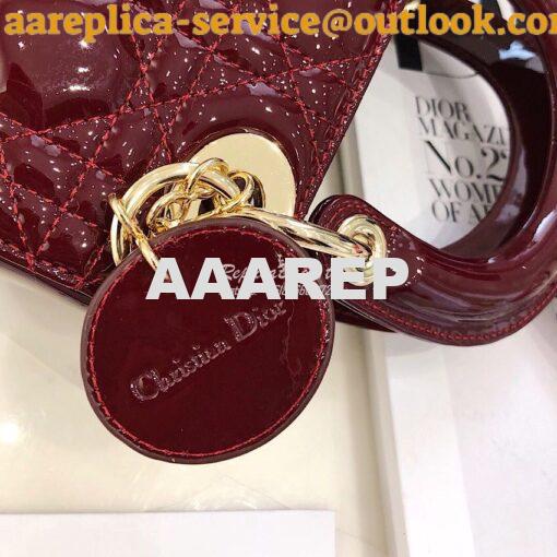 Replica Christian Dior Quilted Wine Red Patent Leather Lady Dior Bag 5