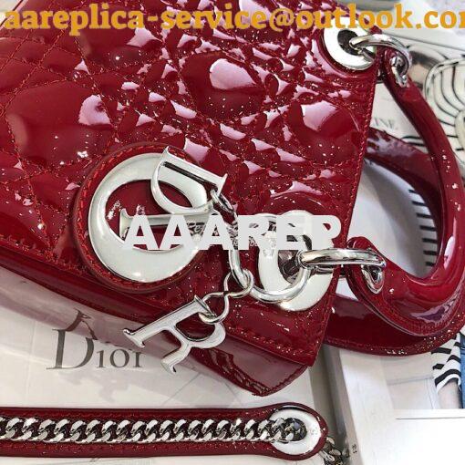 Replica Christian Dior Quilted Cherry Red Patent Leather Lady Dior Bag 11