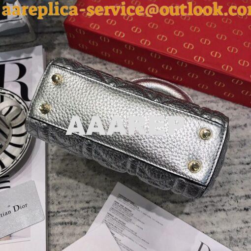 Replica Dior Mini Lady Dior in Grained Calfskin Metallic Silver 9