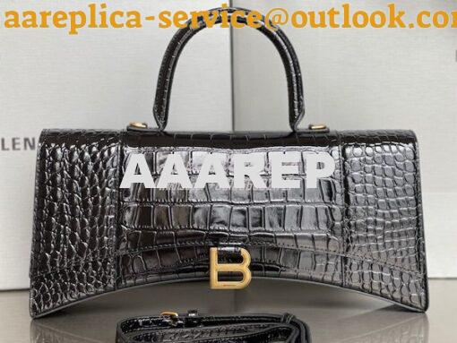 Replica Balenciaga Hourglass Stretched Top Handle Bag in Black Shiny C