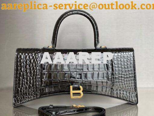 Replica Balenciaga Hourglass Stretched Top Handle Bag in Black Shiny C 2