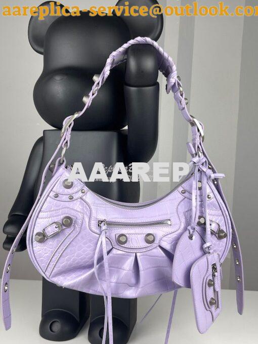 Replica Balenciaga Le Cagole XS S Shoulder Bag in Purple Supple Crocod 14