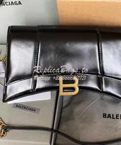 Replica Balenciaga Hourglass Chain Bag in Smooth Leather 6449731 Black 2