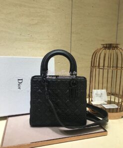 Replica Dior Supple Lady Dior Bag Black Studded In Black Calfskin