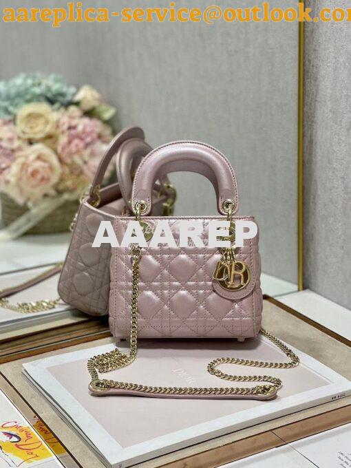 Replica DIor Mini lady dior bag with chain in lotus pearly cannage lam