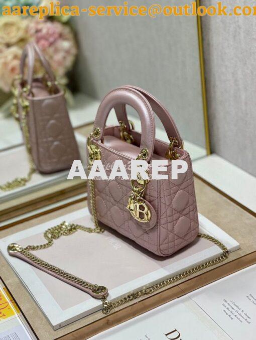 Replica DIor Mini lady dior bag with chain in lotus pearly cannage lam 2