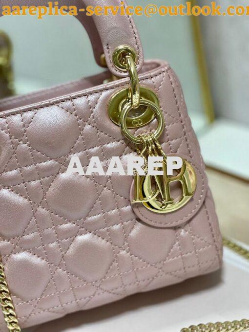 Replica DIor Mini lady dior bag with chain in lotus pearly cannage lam 3