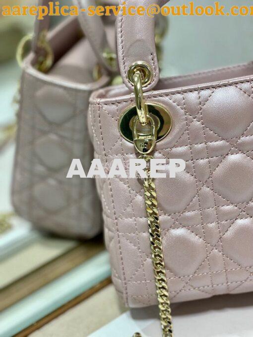 Replica DIor Mini lady dior bag with chain in lotus pearly cannage lam 4