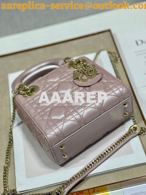 Replica DIor Mini lady dior bag with chain in lotus pearly cannage lam 5