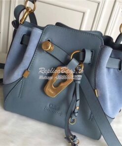 Replica Chloe Small Owen bucket bag in grey blue smooth & suede calfsk 2