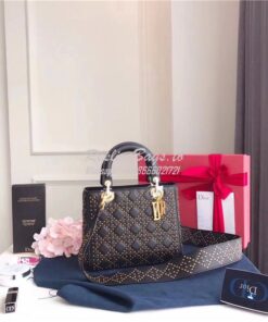 Replica Dior Supple LADY DIOR bag in studded black calfskin