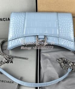 Replica Balenciaga Hourglass Chain Bag in Shiny Crocodile Embossed Lea