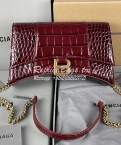 Replica Balenciaga Hourglass Chain Bag in Shiny Crocodile Embossed Lea