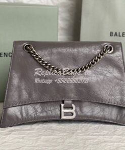 Replica Balenciaga Crush Medium Chain Bag In Dark Grey Silver hardware