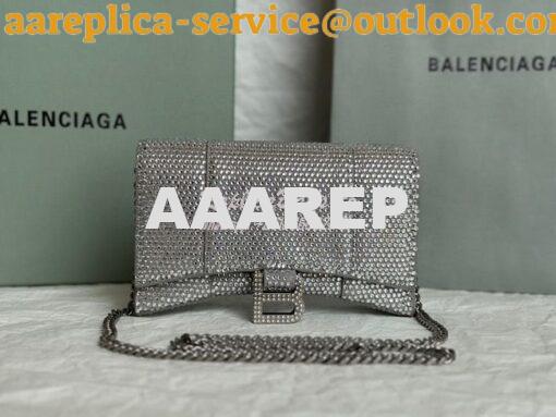 Replica Balenciaga Hourglass Wallet On Chain With Rhinestones In Grey 2