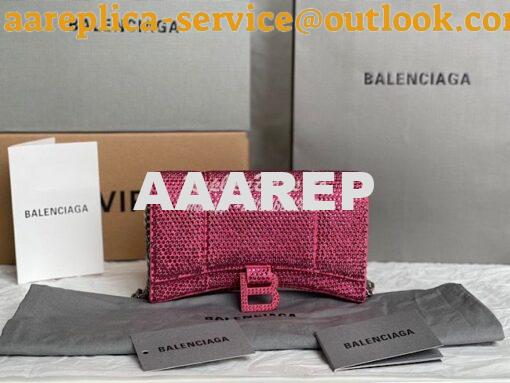 Replica Balenciaga Hourglass Wallet On Chain With Rhinestones In Pink