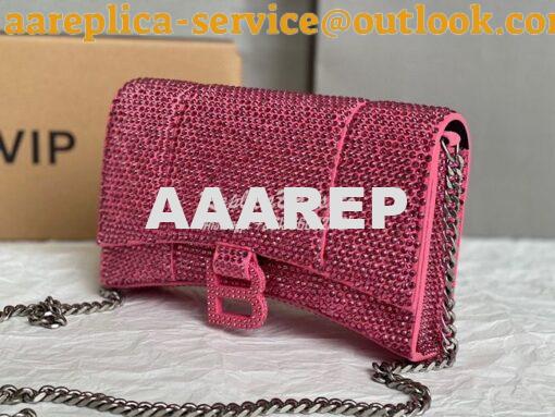Replica Balenciaga Hourglass Wallet On Chain With Rhinestones In Pink 2