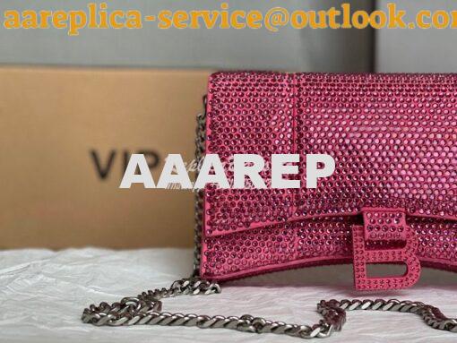 Replica Balenciaga Hourglass Wallet On Chain With Rhinestones In Pink 3