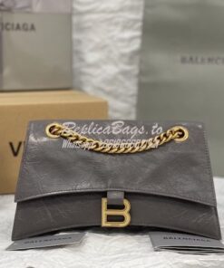 Replica Balenciaga Crush Small Chain Bag In Dark Grey Crushed Calfskin