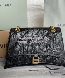 Replica Balenciaga Crush Medium Chain Bag In Quilted Black Crushed Cal