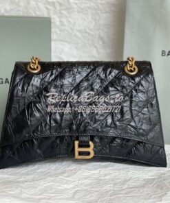 Replica Balenciaga Crush Medium Chain Bag In Quilted Black Crushed Cal 2