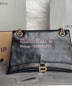 Replica Balenciaga Crush Medium Chain Bag In Black Crushed Calfskin 71