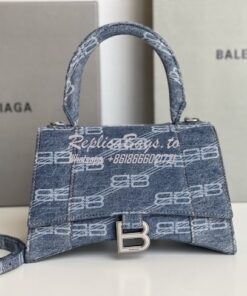 Replica Balenciaga Hourglass Top Handle Bag BB Monogram Bleached Denim