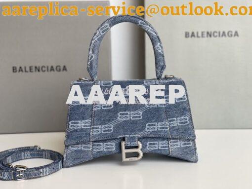 Replica Balenciaga Hourglass Top Handle Bag BB Monogram Bleached Denim