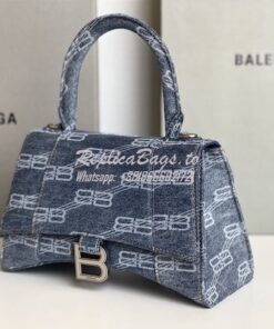 Replica Balenciaga Hourglass Top Handle Bag BB Monogram Bleached Denim 2