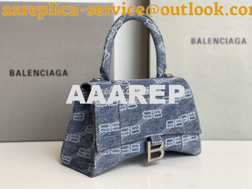 Replica Balenciaga Hourglass Top Handle Bag BB Monogram Bleached Denim 3