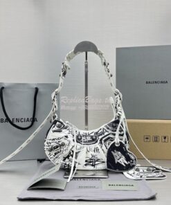 Replica Balenciaga Le Cagole XS Shoulder Bag White And Black Graffiti