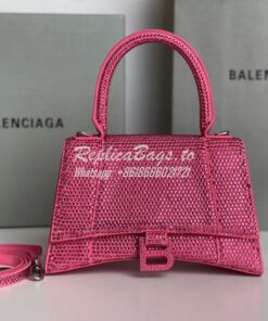 Replica Balenciaga Hourglass Top Handle Bag in Pink Suede Calfskin wit
