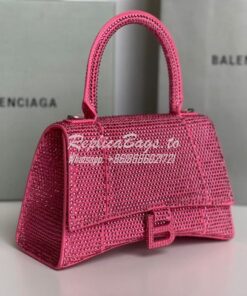 Replica Balenciaga Hourglass Top Handle Bag in Pink Suede Calfskin wit 2