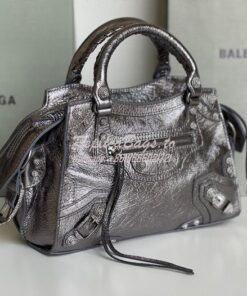 Replica Balenciaga Neo Cagole XS Handbag in Metallic Silver Arena Lamb 2