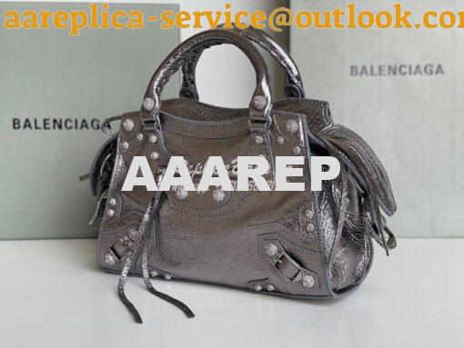 Replica Balenciaga Neo Cagole XS Handbag in Metallic Silver Arena Lamb 3