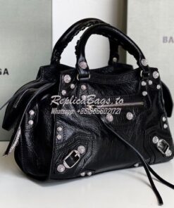 Replica Balenciaga Neo Cagole XS Handbag in Black Arena Lambskin with 2