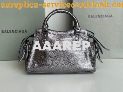 Replica Balenciaga Neo Cagole XS Handbag in Metallic Silver Arena Lamb 13