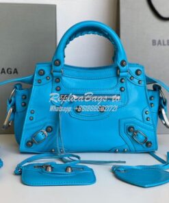 Replica Balenciaga Neo Cagole XS Handbag in Blue Arena Lambskin 700940 2