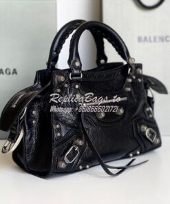 Replica Balenciaga Neo Cagole XS Handbag in Black Arena Lambskin 70094 2