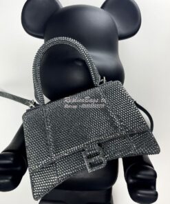 Replica Balenciaga Hourglass Top Handle Bag in Onyx Suede Calfskin wit