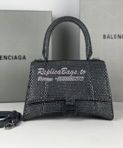 Replica Balenciaga Hourglass Top Handle Bag in Onyx Suede Calfskin wit 2