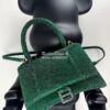 Replica Balenciaga Hourglass Top Handle Bag in Green Suede Calfskin wi
