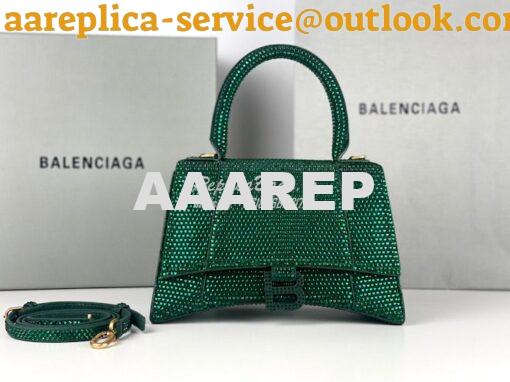 Replica Balenciaga Hourglass Top Handle Bag in Green Suede Calfskin wi 2