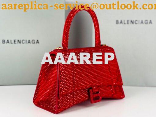 Replica Balenciaga Hourglass Top Handle Bag in Red Suede Calfskin with 3