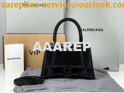 Replica Balenciaga Hourglass Top Handle Bag in Black Suede Calfskin wi