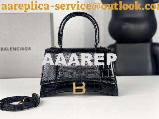 Replica Balenciaga Hourglass XS S Top Handle Handbag In Calfskin Croco